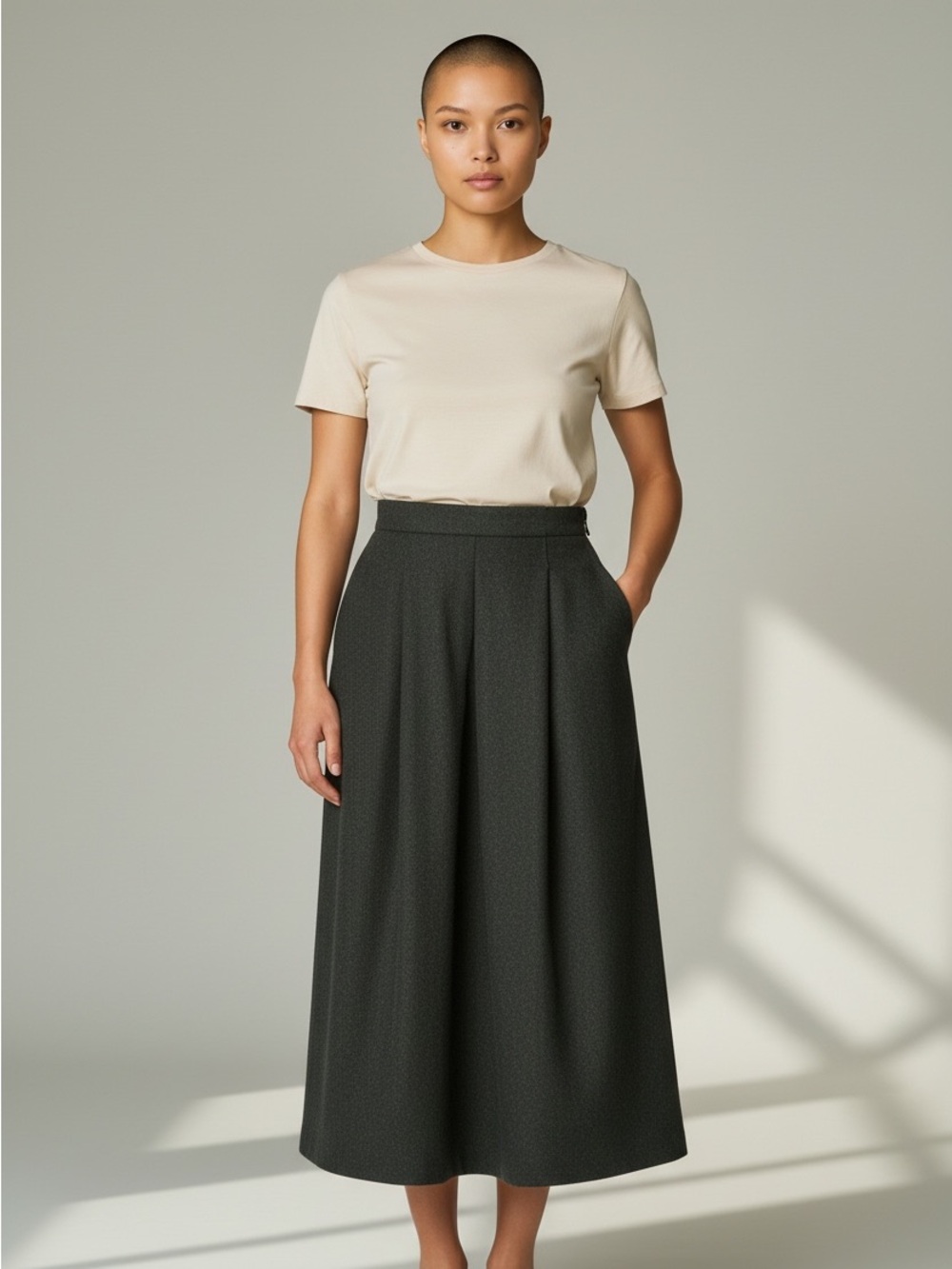 Vintage van Laack High-Waist Dark Green Maxi Skirt with Front Pleat Wool Alpaca